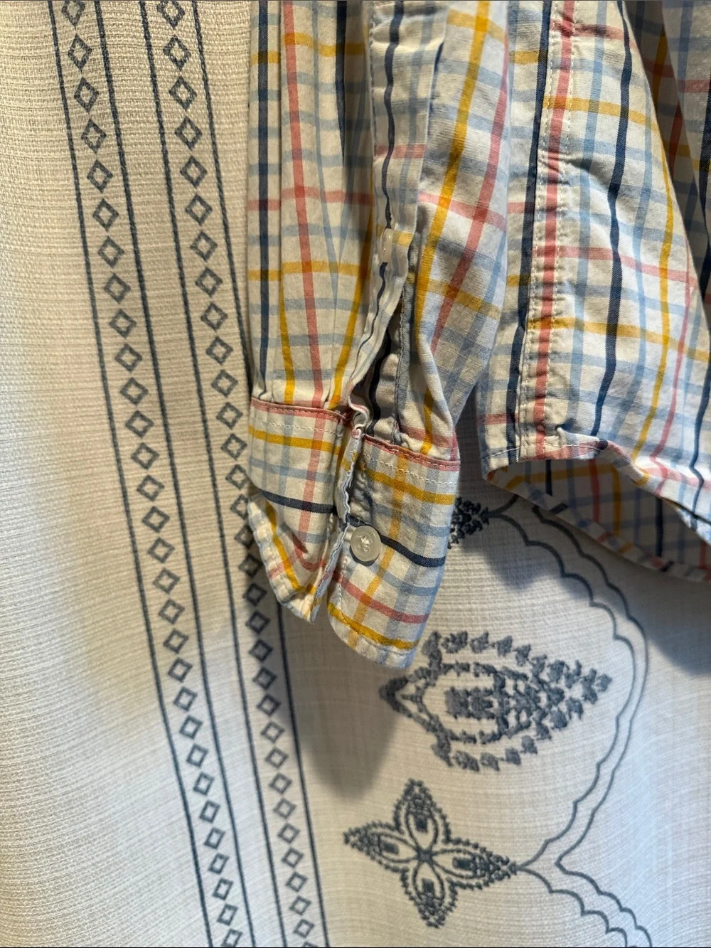 J. Crew Men's White Plaid Button-Down Shirt with Blue, Yellow & Red Checks